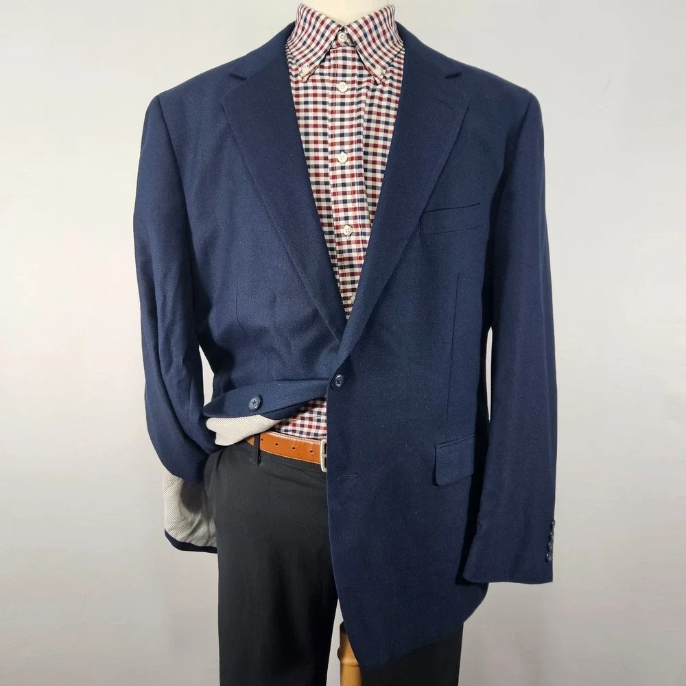 Stafford Essentials Men's Sport Coat Blazer Two Button Navy Polyester Blend 46L
